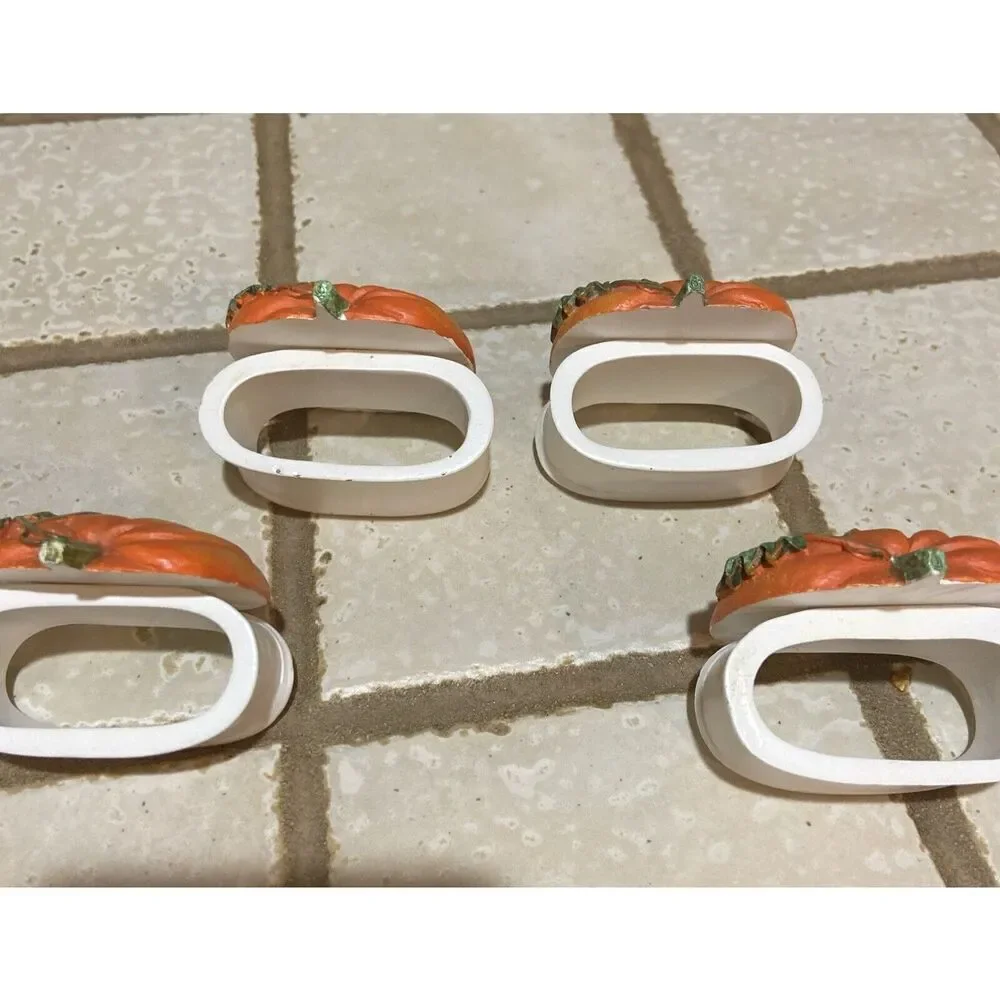 4 Orange Pumpkin Napkin Rings Halloween, Thanksgiving, Fall 2